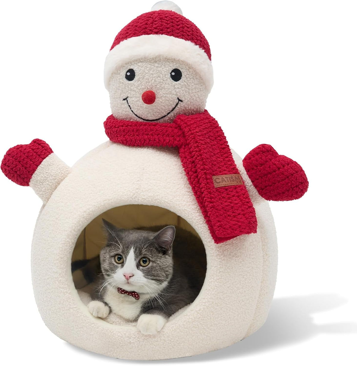 Christmas Snowman Cat Bed — Cozy Cave-Style Holiday Hideaway for Cats & Small Dogs