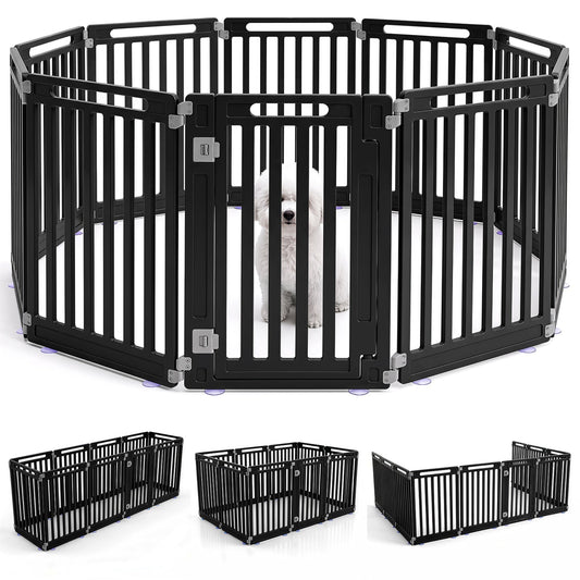 10-Panel HDPE Dog Playpen — 31.5" Tall, Octagon or Custom Shape, Double-Latch Door, Indoor/Outdoor, White or Black