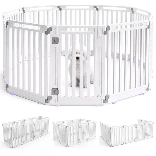 10-Panel HDPE Dog Playpen — 31.5" Tall, Octagon or Custom Shape, Double-Latch Door, Indoor/Outdoor, White or Black