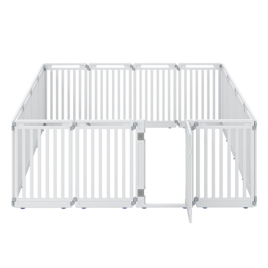 16-Panel HDPE Dog Playpen — 31.5" Tall, 360° Hinged Connectors, Double-Latch Door, Indoor/Outdoor, White or Black