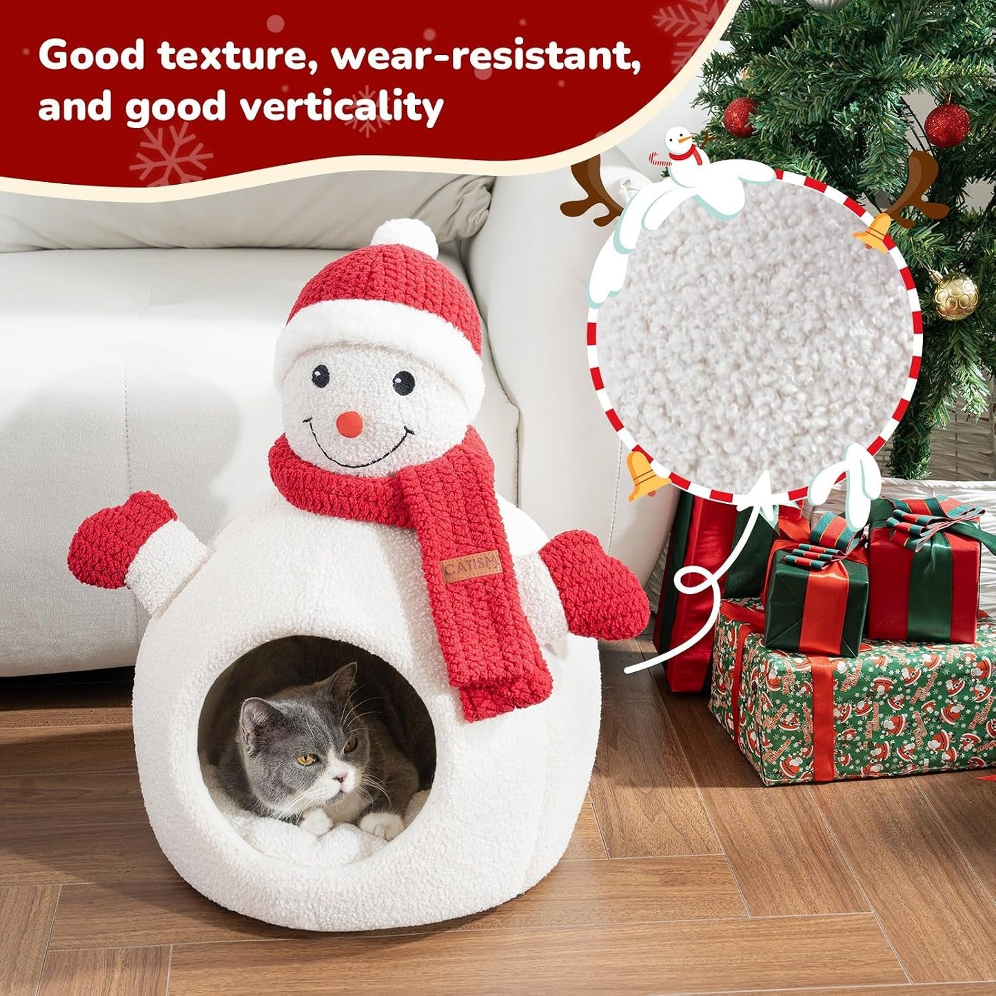 Christmas Snowman Cat Bed — Cozy Cave-Style Holiday Hideaway for Cats & Small Dogs