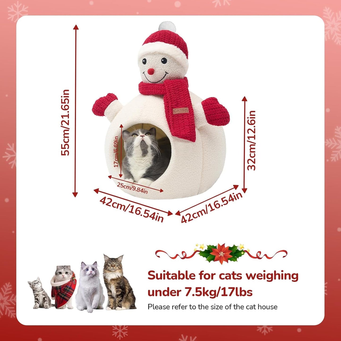 Christmas Snowman Cat Bed — Cozy Cave-Style Holiday Hideaway for Cats & Small Dogs