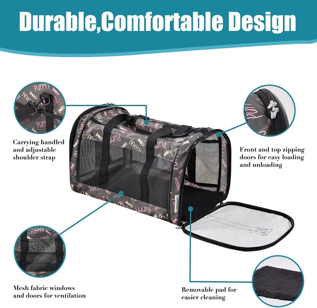 Soft-Sided Pet Carrier for Cats & Small Dogs — Breathable, Collapsible, Up to 22 lbs