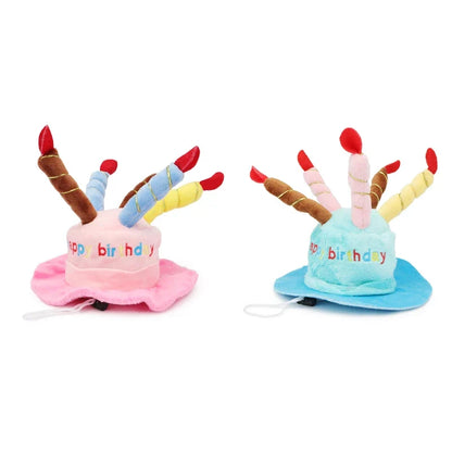 3D Birthday Cake Hat for Dogs & Cats - Plush Candles, Happy Birthday Embroidery, Elastic Chin Strap, Pink or Blue, $10.99