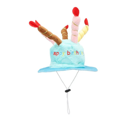 3D Birthday Cake Hat for Dogs & Cats - Plush Candles, Happy Birthday Embroidery, Elastic Chin Strap, Pink or Blue, $10.99