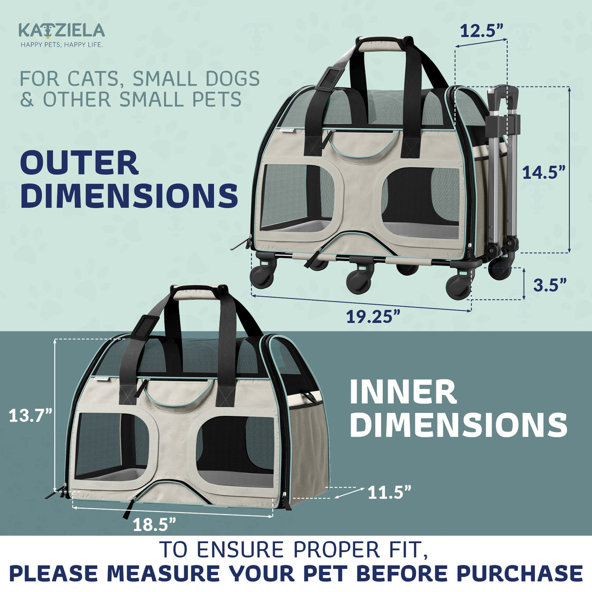 Pet Carrier with Wheels and Handle