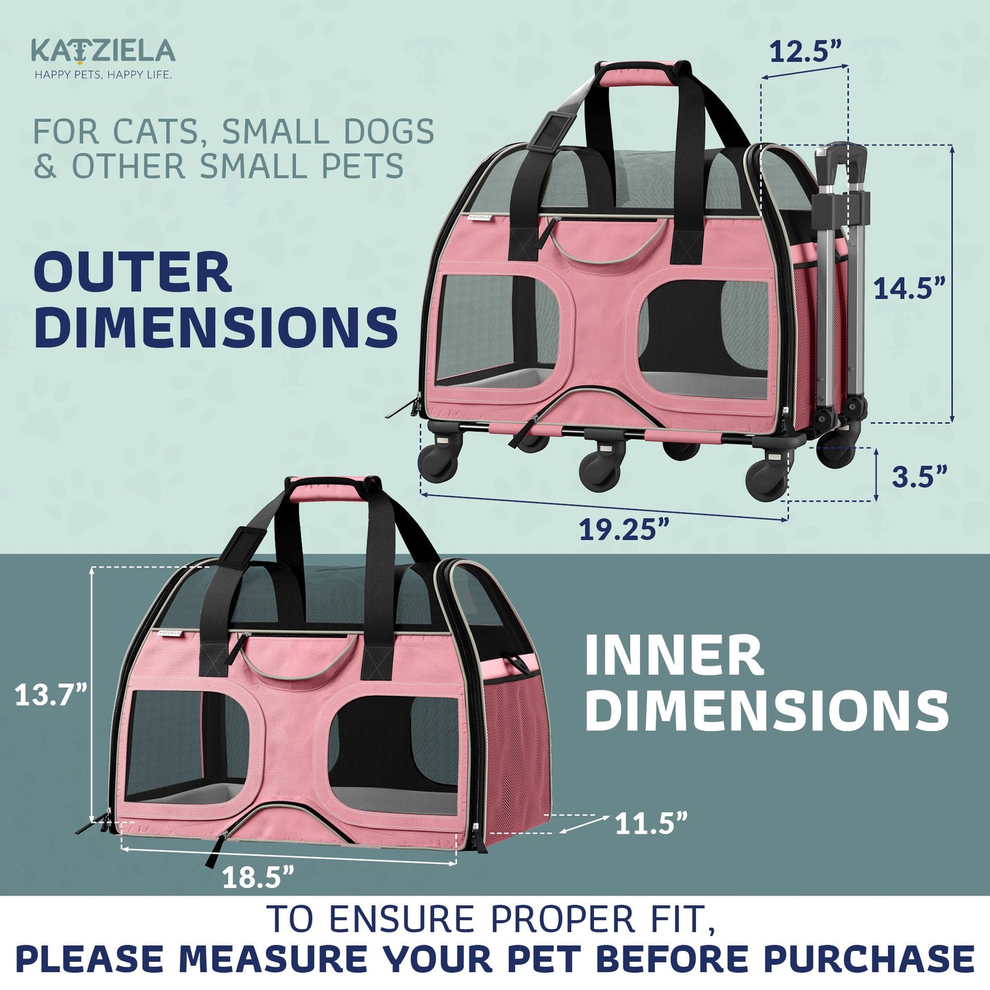 Pet Carrier with Wheels and Handle