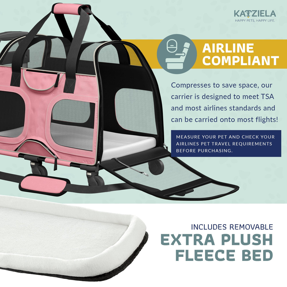Pet Carrier with Wheels and Handle