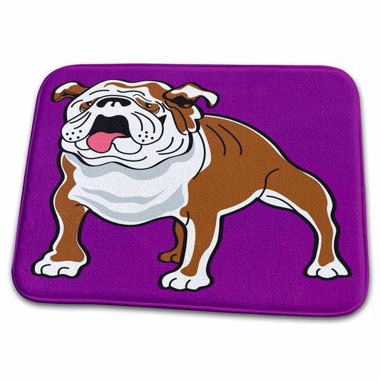 3dRose Retro Style Animal Pet Dog Realistic Brown And White Bulldog... - Dish Drying Mats (ddm-117490)