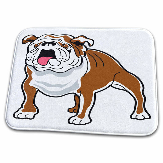 3dRose Retro Style Animal Pet Dog Realistic Brown And White Bulldog... - Dish Drying Mats (ddm-117493)