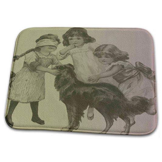 3dRose PS Animals - Children with Dog pets animal art - Dish Drying Mats (ddm-130601)