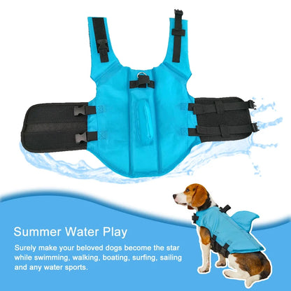 Shark Fin Dog Life Jacket - Buoyancy Vest with Rescue Handle, Adjustable Buckles, Mesh Underbelly, XS–XXL, Green Orange Blue