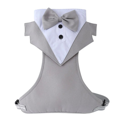 SnugglePet Tuxedo Harness with Bow Tie - 2-in-1 Vest Harness, Reflective Stitching, Back D-Ring, S–XL, Black or Gray