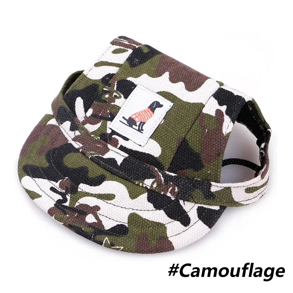Adjustable Baseball Cap for Dogs & Cats - Ear Holes, Chin Strap, Structured Brim, 8 Patterns, S & M, $10.99