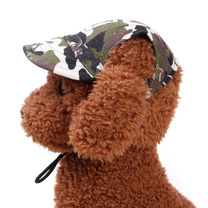 Adjustable Baseball Cap for Dogs & Cats - Ear Holes, Chin Strap, Structured Brim, 8 Patterns, S & M, $10.99