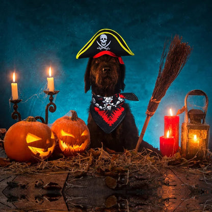 Halloween Dogs Bandana Caps with Skull Pet Pirate Hat Cat Hat Halloween Pirate Cosplay Costume Dog Dress Up Costume Accessories
