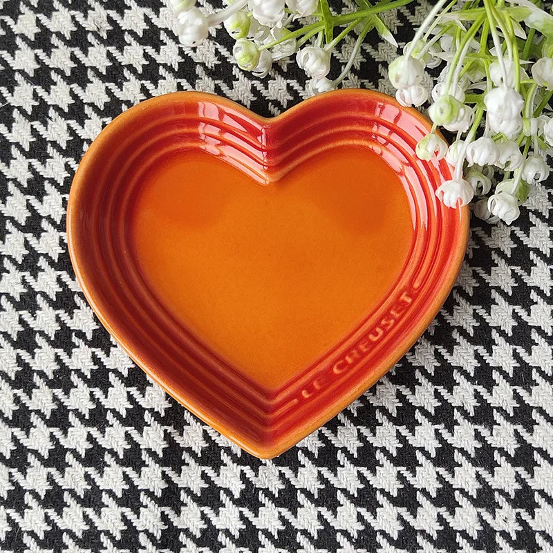 Heart-Shaped Ceramic Cat Dish - Wide Shallow Whisker-Friendly Design, Food-Safe Glaze, Dishwasher Safe, 12cm, 5 Colors, $25.99