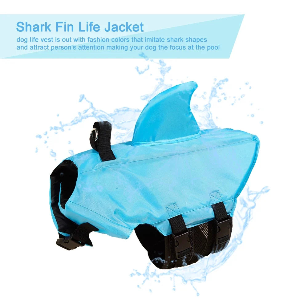 Shark Fin Dog Life Jacket - Buoyancy Vest with Rescue Handle, Adjustable Buckles, Mesh Underbelly, XS–XXL, Green Orange Blue