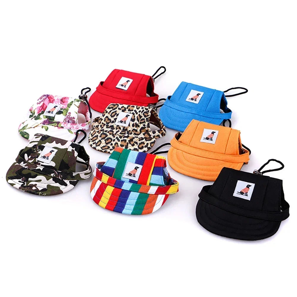 Adjustable Baseball Cap for Dogs & Cats - Ear Holes, Chin Strap, Structured Brim, 8 Patterns, S & M, $10.99