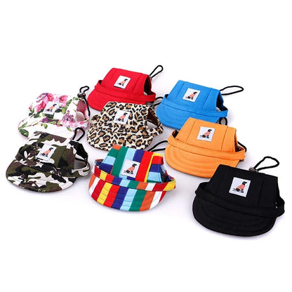 Adjustable Baseball Cap for Dogs & Cats - Ear Holes, Chin Strap, Structured Brim, 8 Patterns, S & M, $10.99