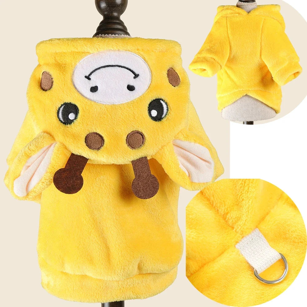 Halloween Dog Costume Fleece Hoodie Onesie - Small Dogs, 7 Character Designs, XS–M, Koala Fox Giraffe Bee Mouse Raccoon, $25.99