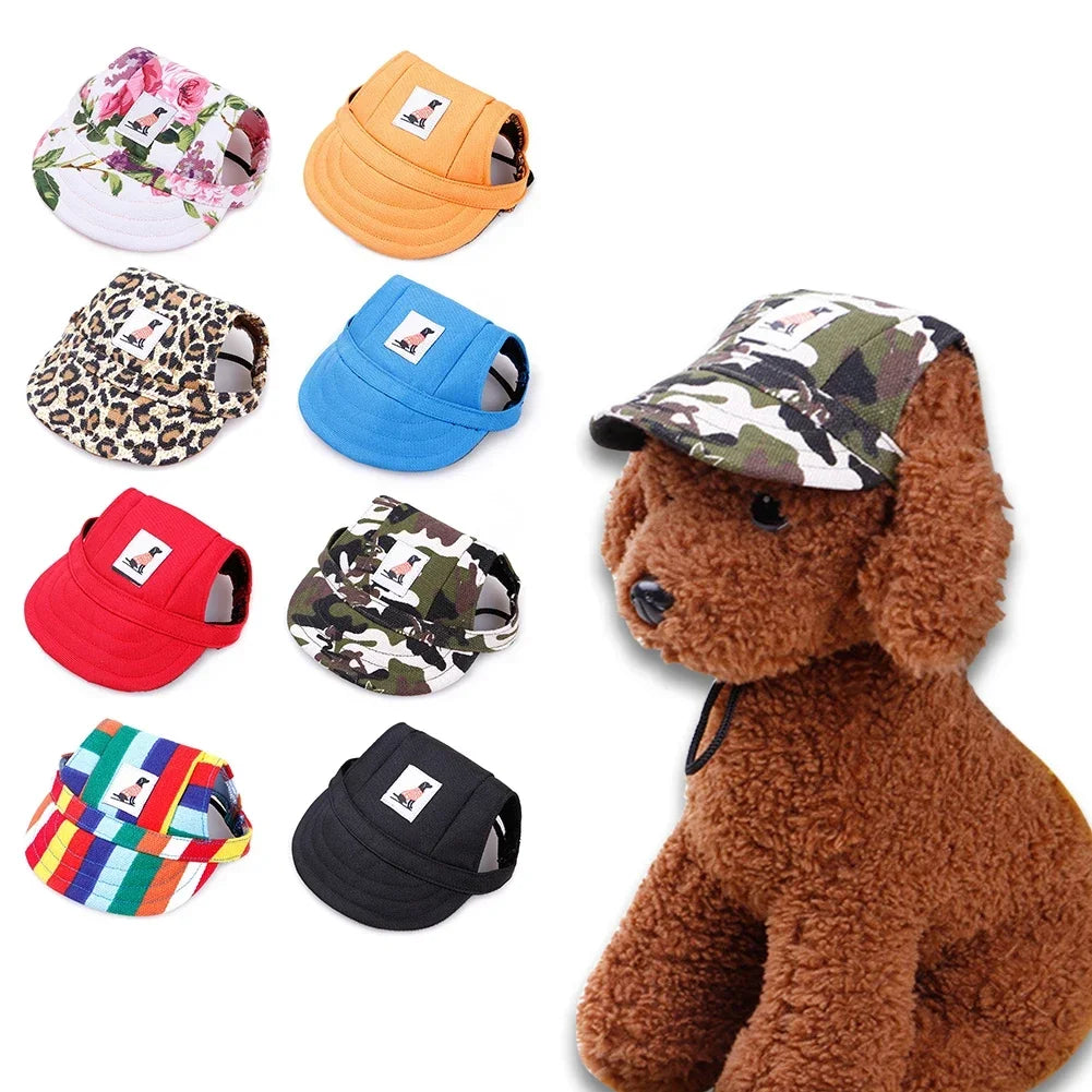 Adjustable Baseball Cap for Dogs & Cats - Ear Holes, Chin Strap, Structured Brim, 8 Patterns, S & M, $10.99