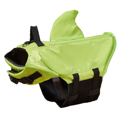 Shark Fin Dog Life Jacket - Buoyancy Vest with Rescue Handle, Adjustable Buckles, Mesh Underbelly, XS–XXL, Green Orange Blue