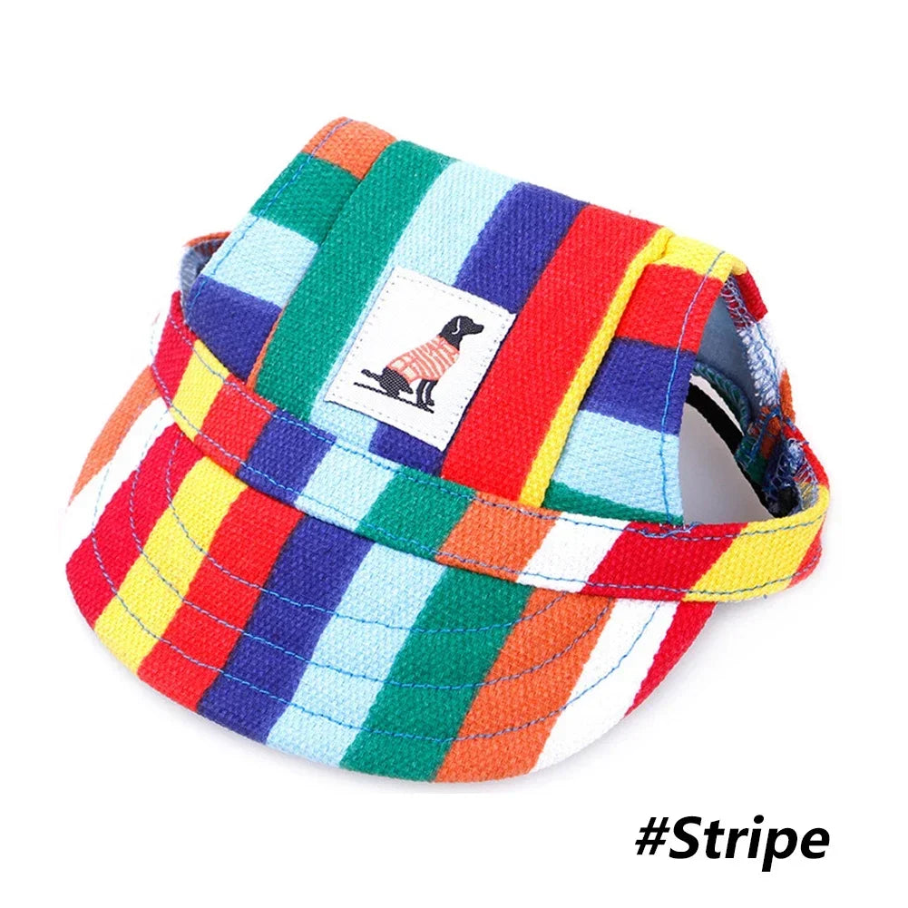 Adjustable Baseball Cap for Dogs & Cats - Ear Holes, Chin Strap, Structured Brim, 8 Patterns, S & M, $10.99