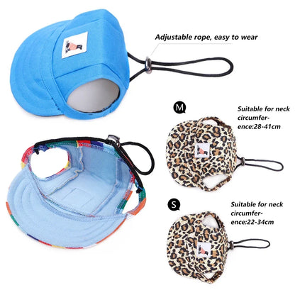 Adjustable Baseball Cap for Dogs & Cats - Ear Holes, Chin Strap, Structured Brim, 8 Patterns, S & M, $10.99
