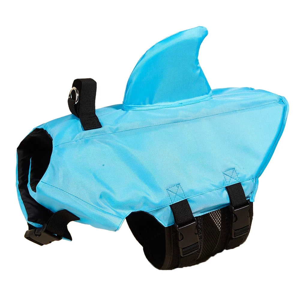 Shark Fin Dog Life Jacket - Buoyancy Vest with Rescue Handle, Adjustable Buckles, Mesh Underbelly, XS–XXL, Green Orange Blue
