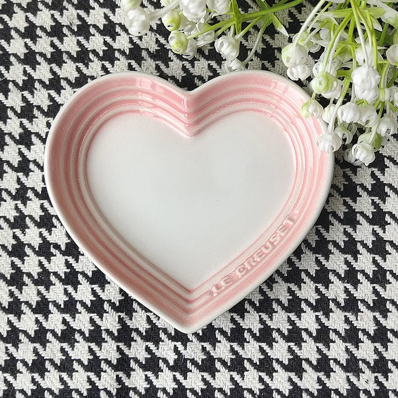 Heart-Shaped Ceramic Cat Dish - Wide Shallow Whisker-Friendly Design, Food-Safe Glaze, Dishwasher Safe, 12cm, 5 Colors, $25.99