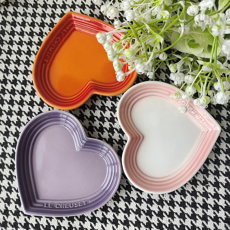 Heart-Shaped Ceramic Cat Dish - Wide Shallow Whisker-Friendly Design, Food-Safe Glaze, Dishwasher Safe, 12cm, 5 Colors, $25.99