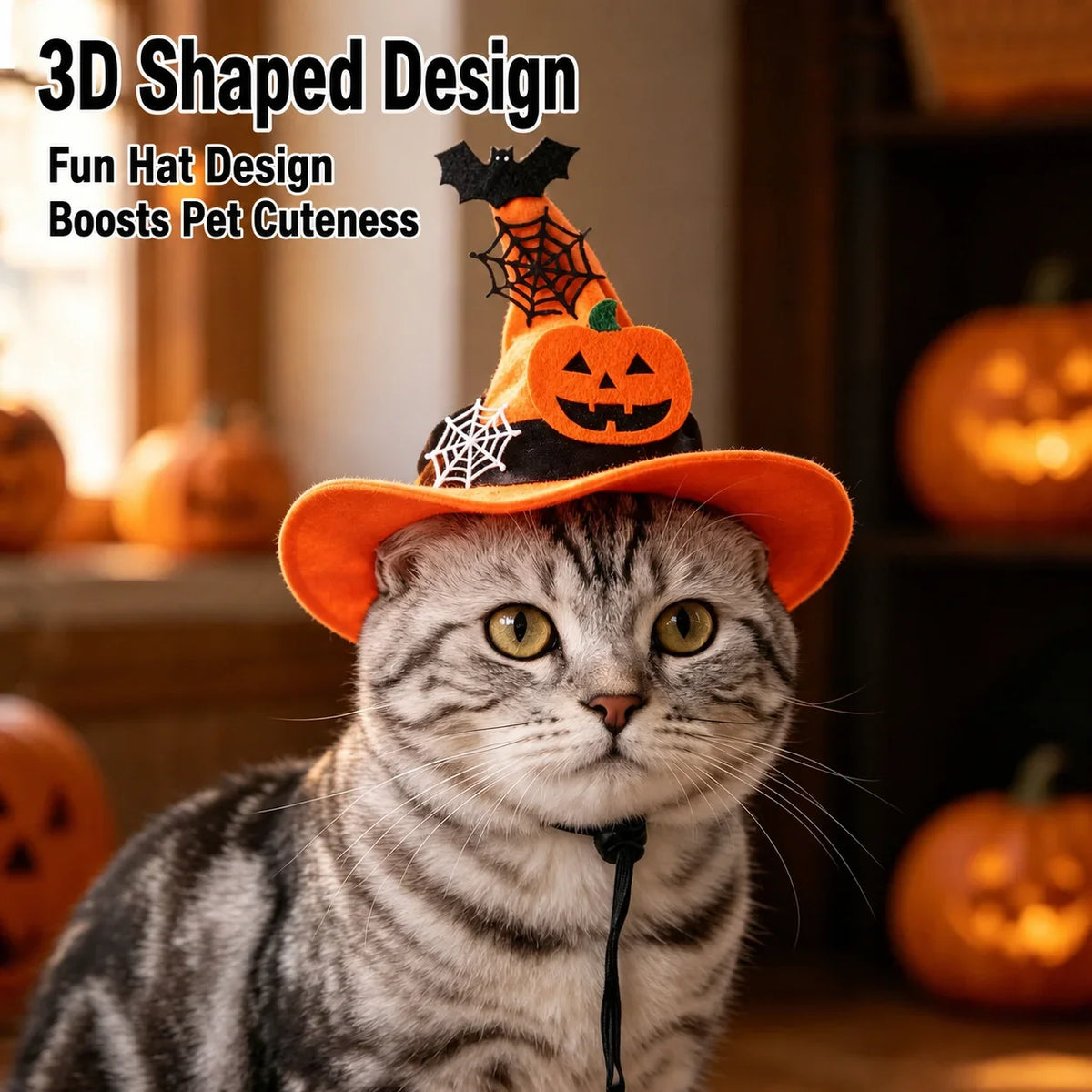 Small Dog Costume Accessory Halloween-Themed Halloween Pet Cap Pet Halloween Witch Hat Handcrafted Pumpkin Design Pet Hat