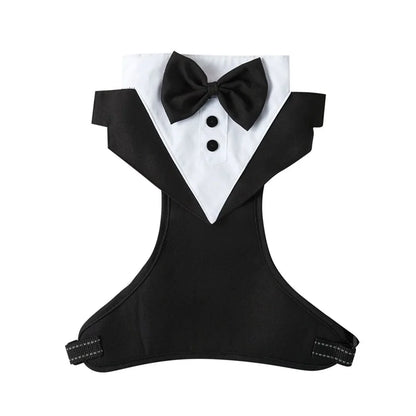 SnugglePet Tuxedo Harness with Bow Tie - 2-in-1 Vest Harness, Reflective Stitching, Back D-Ring, S–XL, Black or Gray