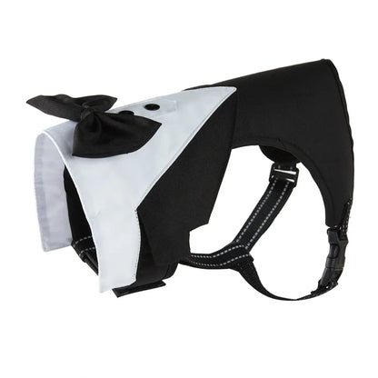 SnugglePet Tuxedo Harness with Bow Tie - 2-in-1 Vest Harness, Reflective Stitching, Back D-Ring, S–XL, Black or Gray