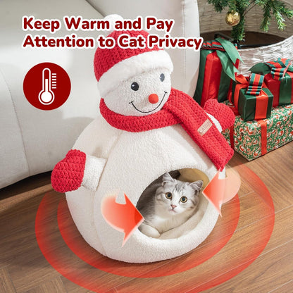 Christmas Snowman Cat Bed — Cozy Cave-Style Holiday Hideaway for Cats & Small Dogs