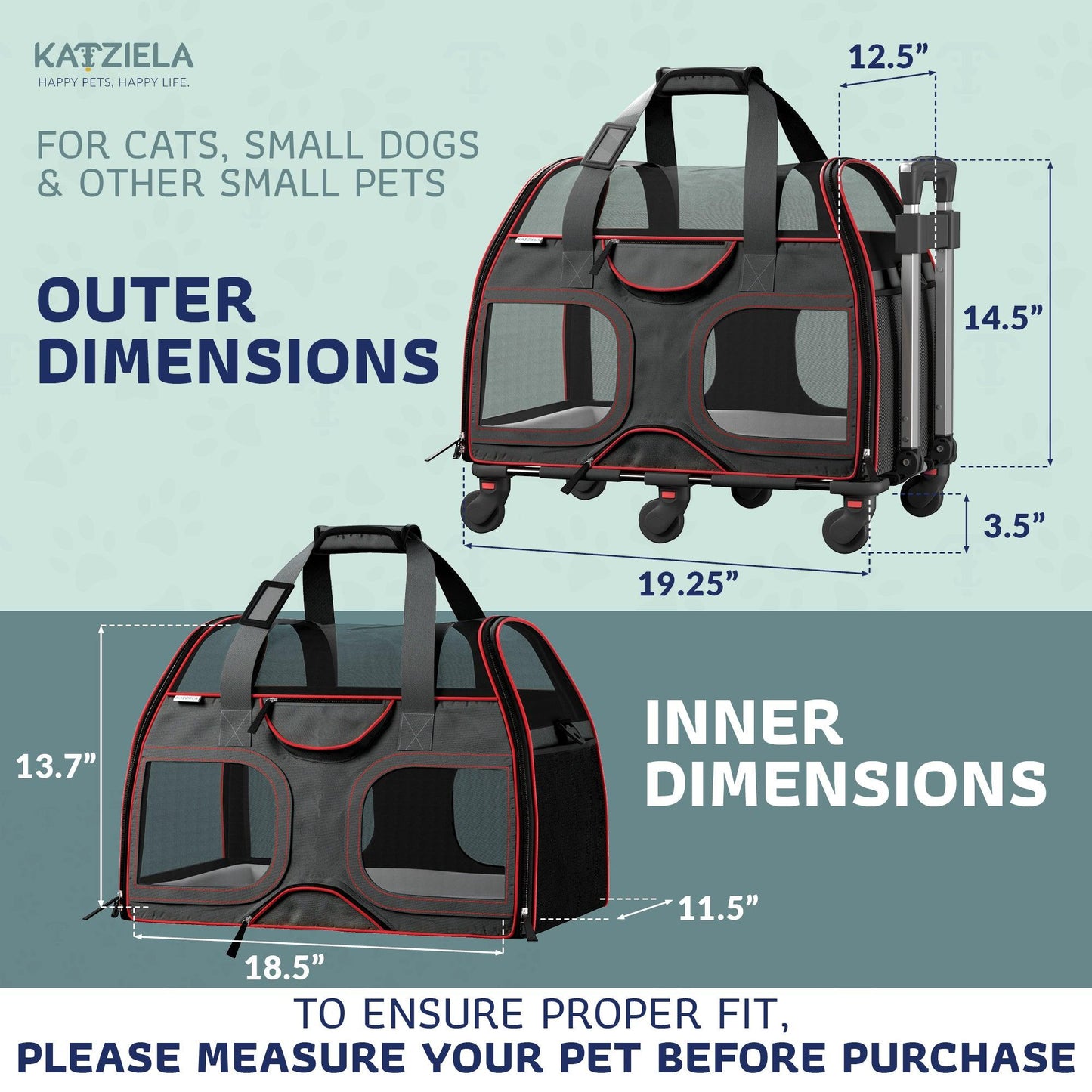 Pet Carrier with Wheels and Handle