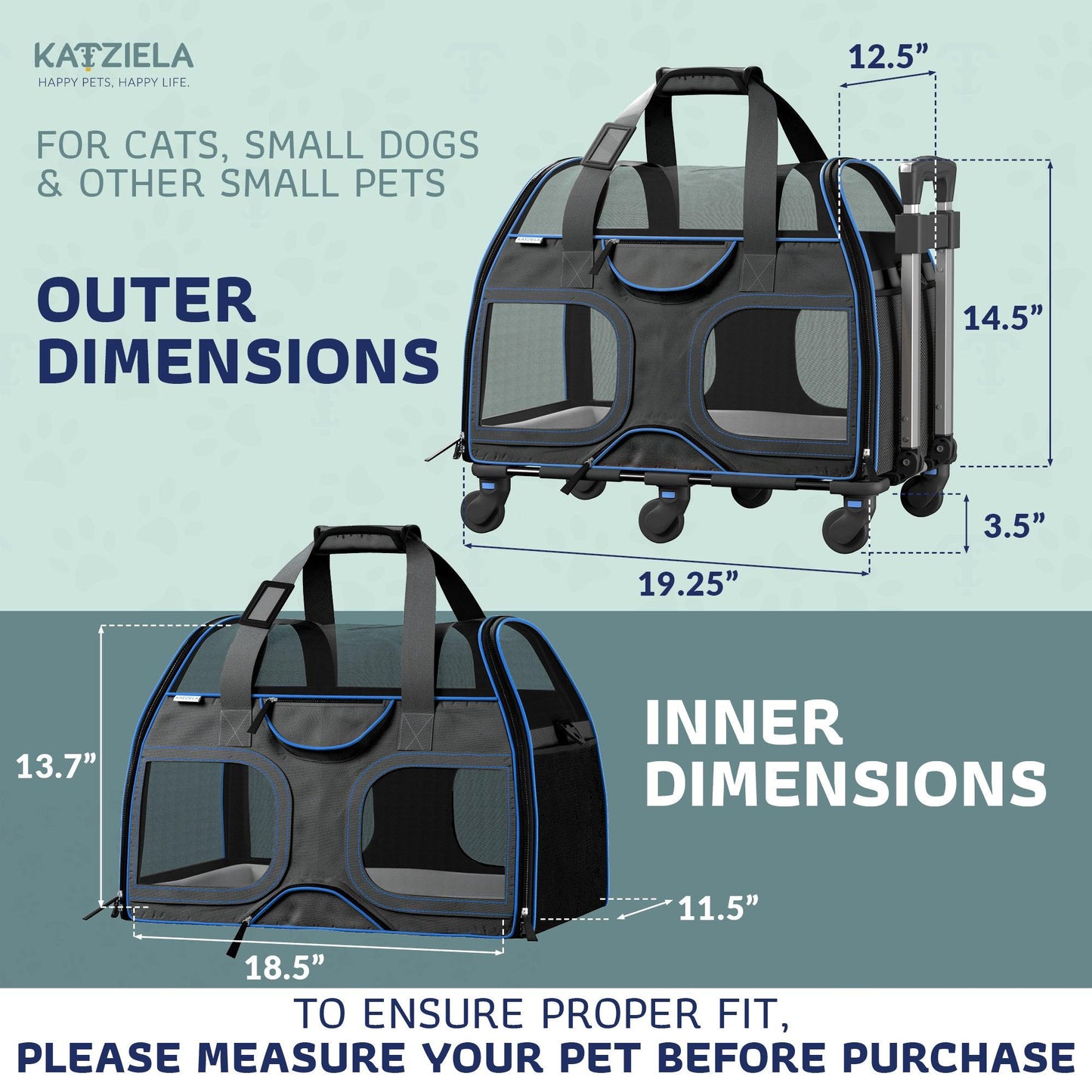 Pet Carrier with Wheels and Handle